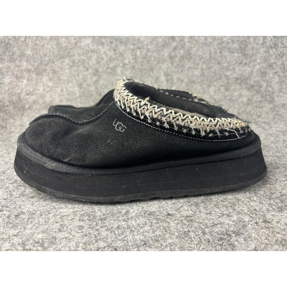 UGG Tazz Slippers Women 8 Black Suede Platform Braid Mules 1122553